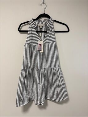 Charlie Paige Gray & White Striped Halter Tiered Top